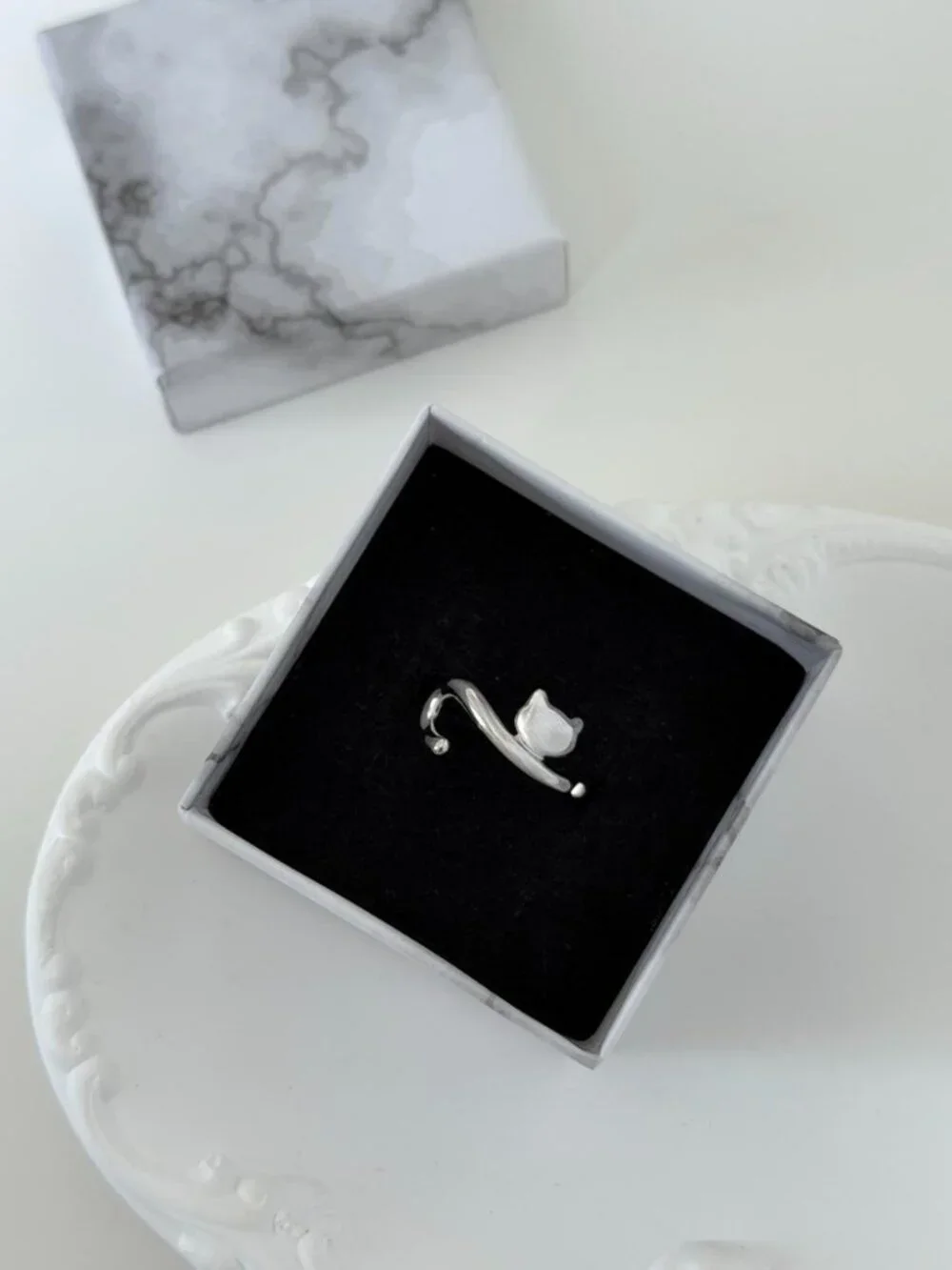 Sku0626 Silver Adjustable ring kitty cat Stainless steel + gift box